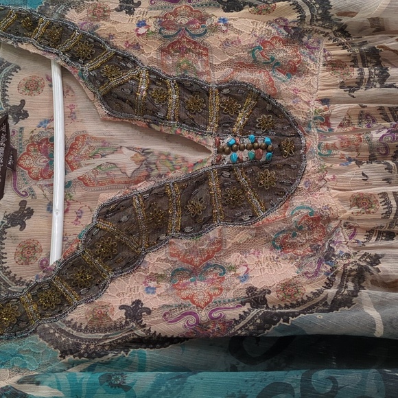 Mushka by Sienna Rose | Sheer Boho Top Embellished with Lace, Beads, Stones | M - Picture 3 of 8